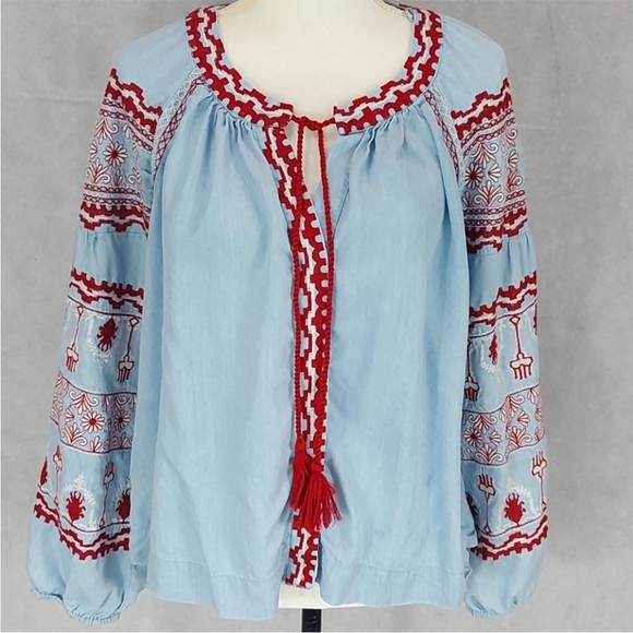 ZARA Bohemian Red and Blue Embroidered Women's Top - Picture 8 of 8